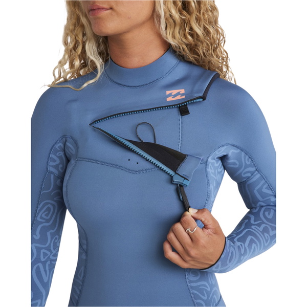2026 Billabong Femmes Synergy Natural 3/2mm Chest Zip Combinaison Néoprène 24BW191510 - Tidal Blue